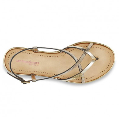 Sandales pour femme à entre-doigts en cuir Monaco or-serpent 04171