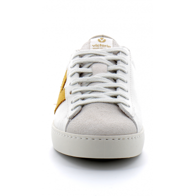 Baskets basses à lacets en cuir pour femme 1126142 blanc-jaune mostaza