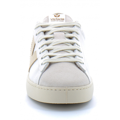 Baskets basses à lacets en cuir pour femme 1126142 blanc-beige hielo