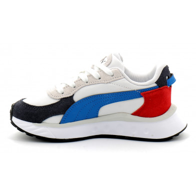puma baskets wild rider rollin' enfant blanc-bleu 382029-03