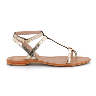 Sandales pour femme bride cheville en cuir Hilan or-serpent 63507