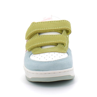 Basket à scratch pour enfant TIEMPO SCRATCH CUIR FENDU MULTICOLORE celeste