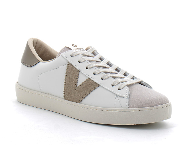 Baskets basses à lacets en cuir pour femme 1126142 beige