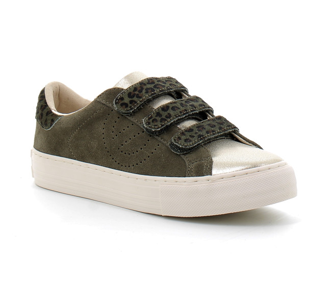 Basket mode à scratch en cuir pour femme ARCADE STRAPS PERFOS olive ongf-le04-d9