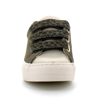 Basket mode à scratch en cuir pour femme ARCADE STRAPS PERFOS olive ongf-le04-d9