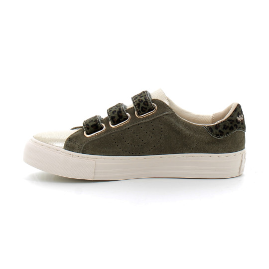 Basket mode à scratch en cuir pour femme ARCADE STRAPS PERFOS olive ongf-le04-d9