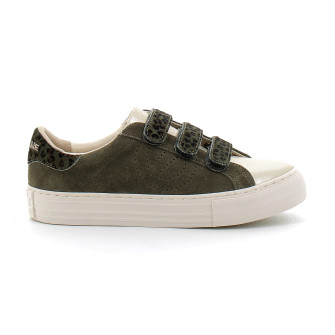 Basket mode à scratch en cuir pour femme ARCADE STRAPS PERFOS olive ongf-le04-d9