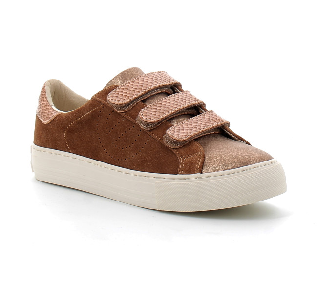 Basket mode à scratch en cuir pour femme ARCADE STRAPS PERFOS brun ongf-iv01-kc
